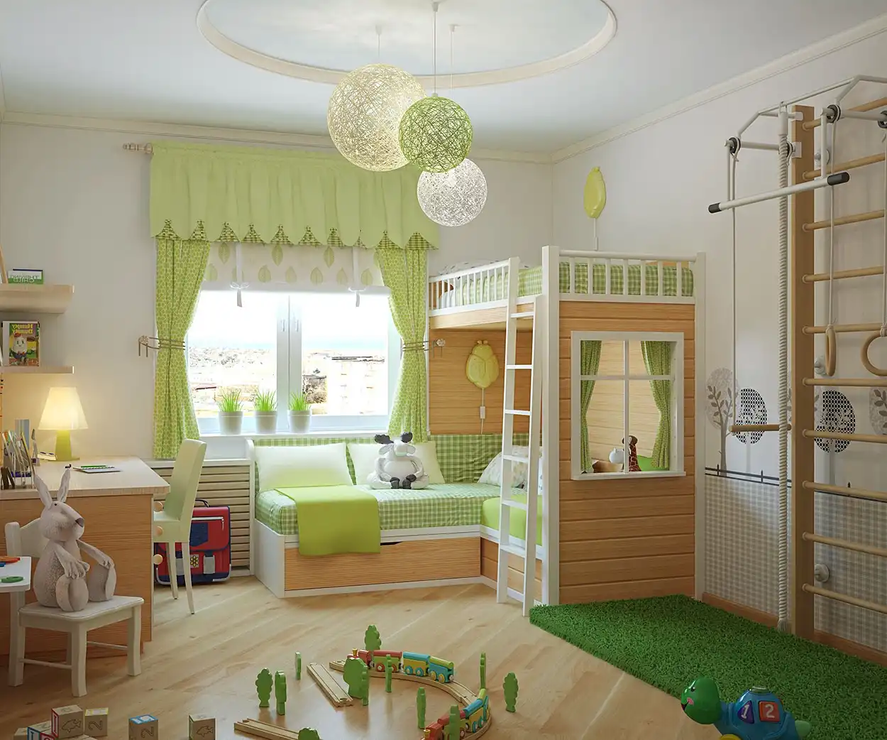 Фото детской комнаты в зеленых тонах